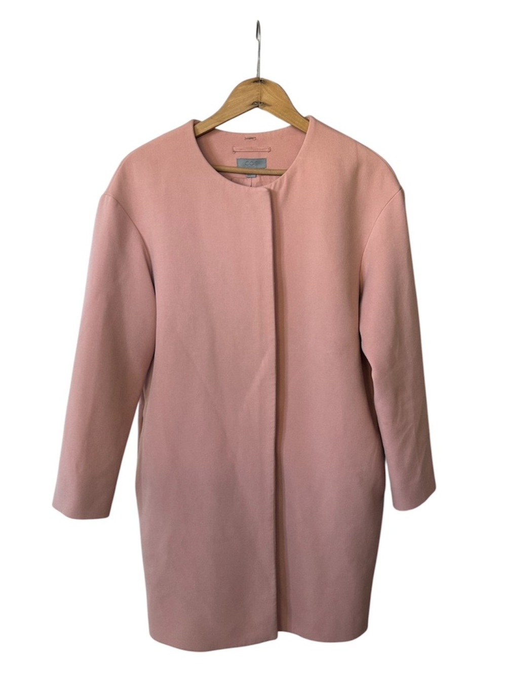COS | Women’s Blush Pink Soft Minimalist Collarless Hidden Zip Front Coat Size 4